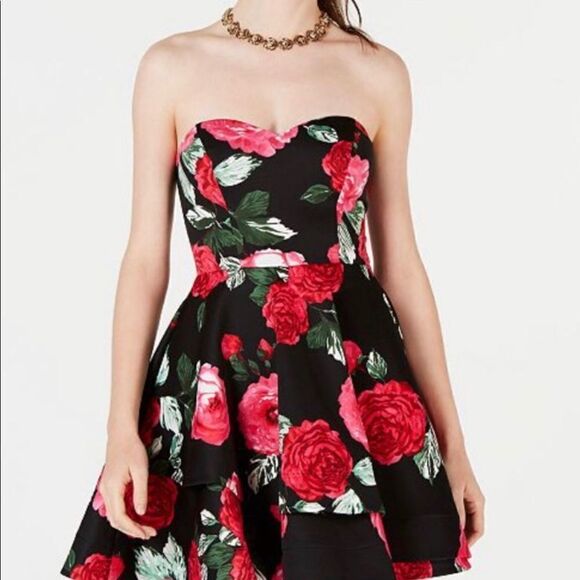 B Darlin‎ Floral Strapless Fit/Flare Minidress Sz 3/4 - Picture 4 of 13